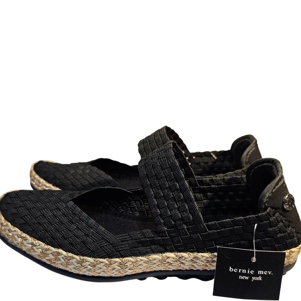 Bernie Mev Mish Black Woven Mary Jane Espadrille Flats Rose Gold Sz 39 8.5 New - Picture 3 of 11